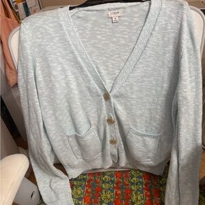 J. Crew Blue Cardigan Sweater with Ribbed Details